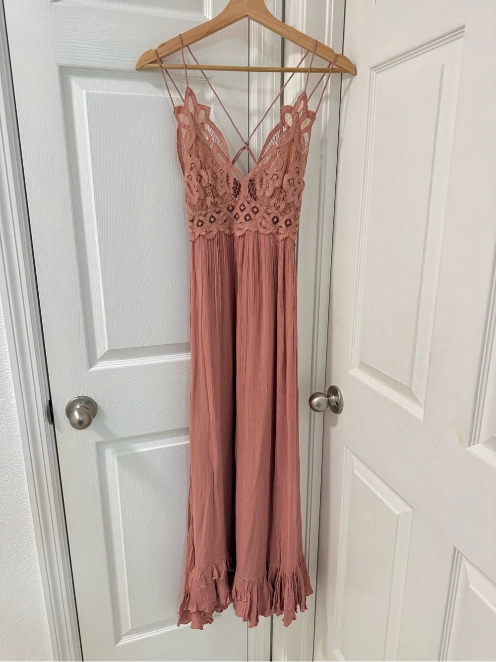 Free people Adella Maxi Slip Rose Pink Lace Dress size XS boho